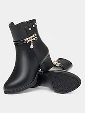 Women's Brown Warm Faux Fur Lined Ankle Boots with Heel, Stylish and Comfortable for Winter and Casual Wear.