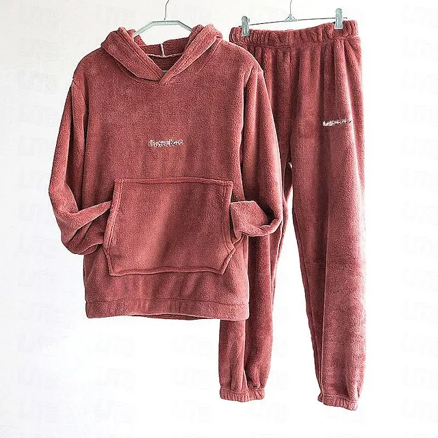 Women's Sweatshirt Tracksuit Pants Sets Solid Color Valentine's Day Casual Daily Black White Pink Long Sleeve Basic Hooded Regular Fit Fall & Winter