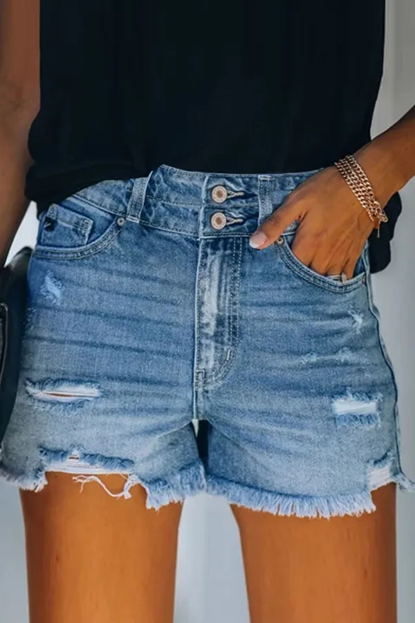 Casual High Waist Cut Out Denim Shorts