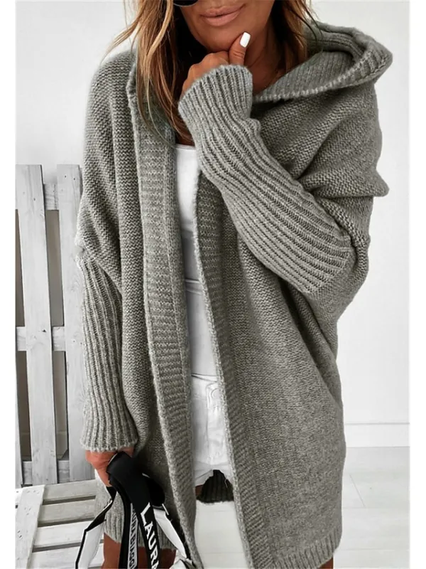 Women's Cardigan Hooded Solid Color Stylish Basic Casual Long Sleeve Loose Sweater Cardigans Hooded