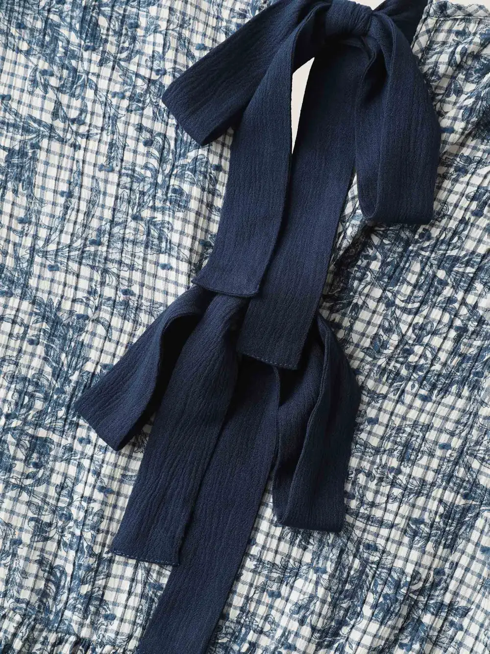 Check Toile de Jouy Shirred Pattern Blouse