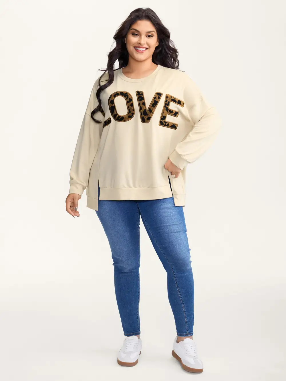Wild Love Print Slit Hem Sweatshirt