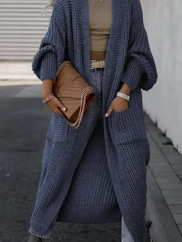 Women's Solid Drop Shoulder Long Cardigan