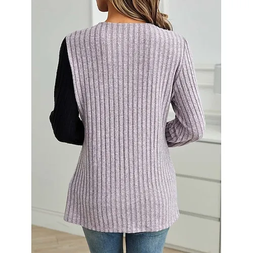 Women's Blouse Textured Ribbed Solid Color Eyelet Daily Elegant Stylish Puff Sleeve Long Sleeve