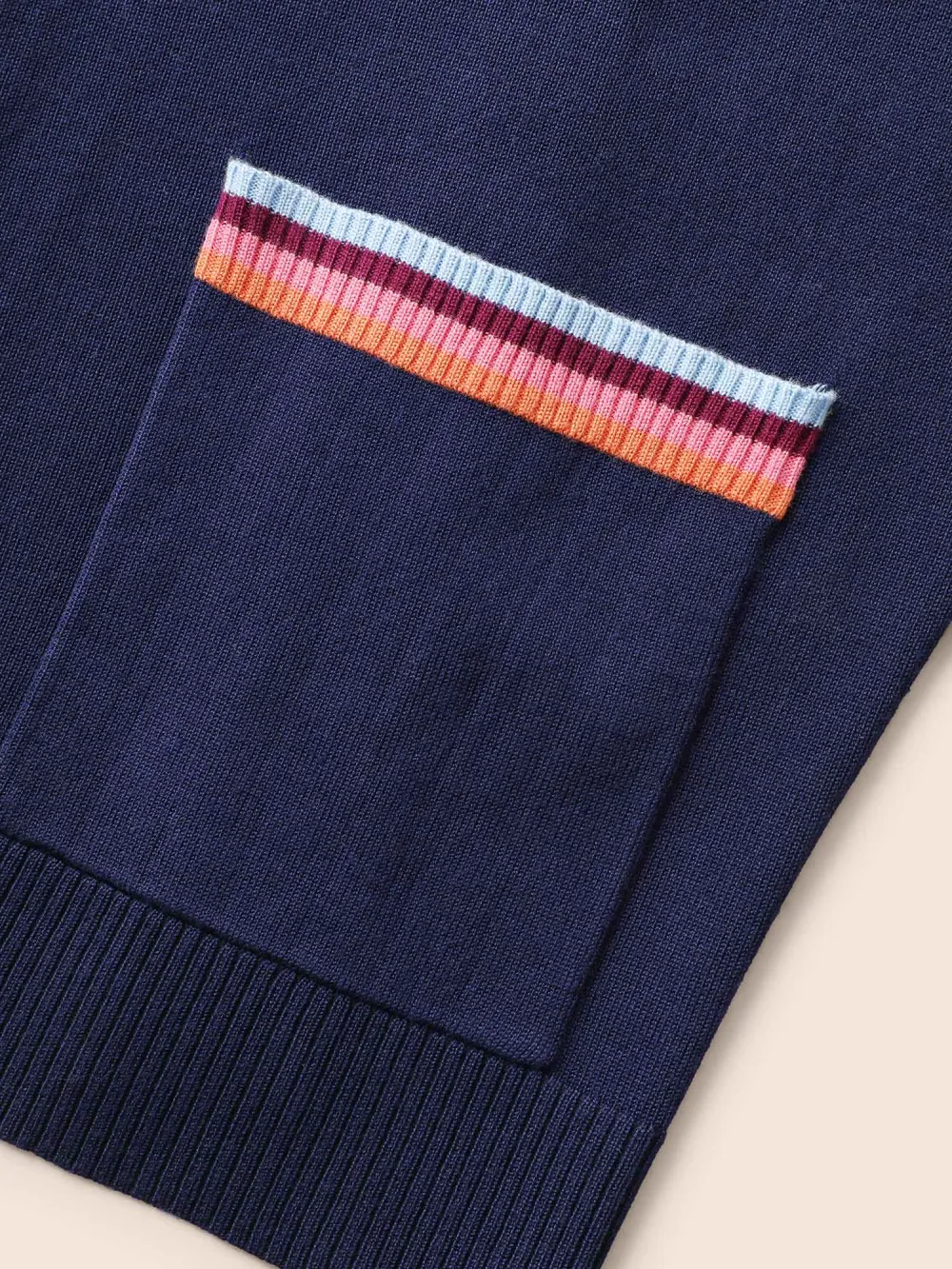 Contrast Striped Trim Patch Pocket Cardigan