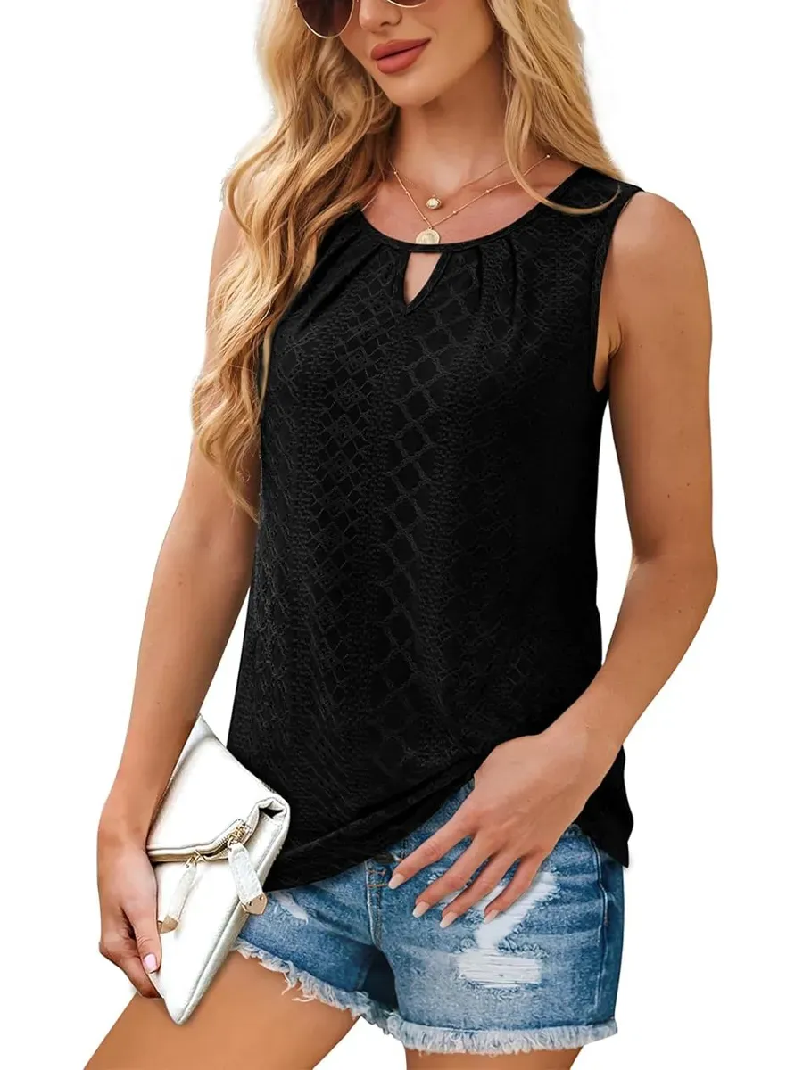 ✨Women's Keyhole Neck Trendy Sleeveless Pleated Tank Tops