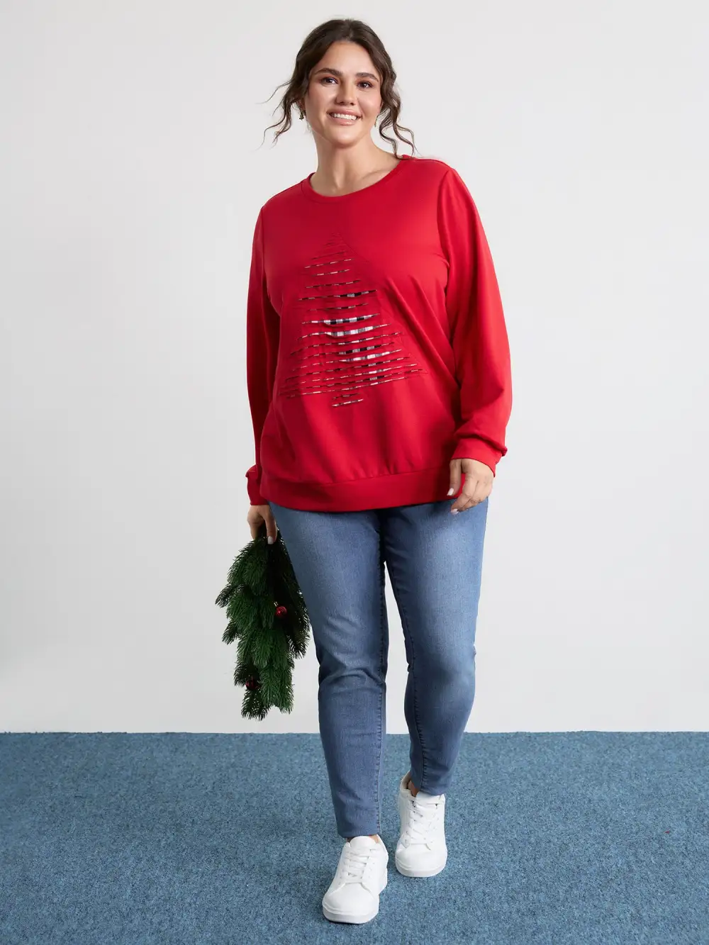 Christmas Tree Applique Embroidery Sweatshirt