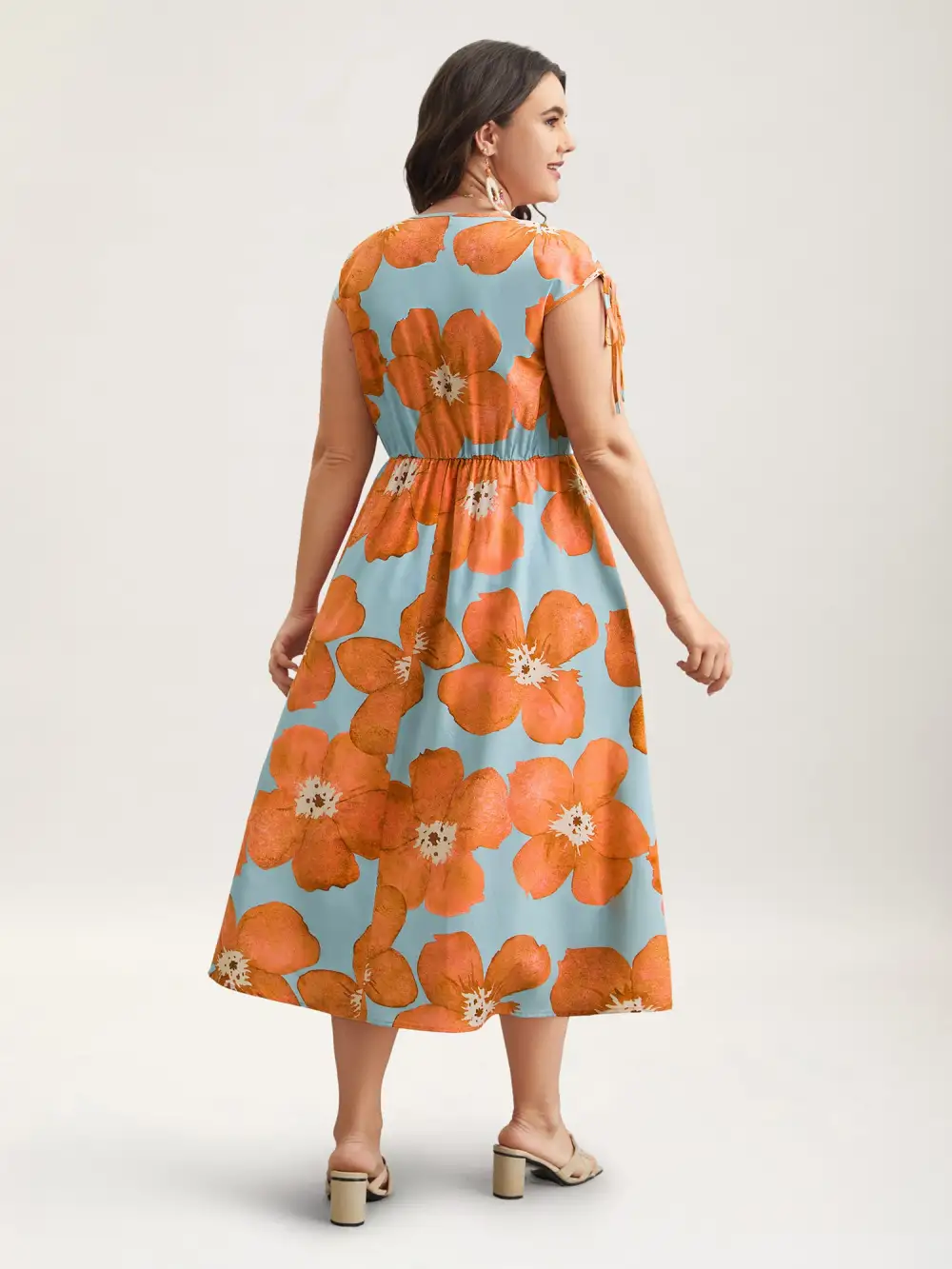 Floral Print V-Neck Tied Midi Dress