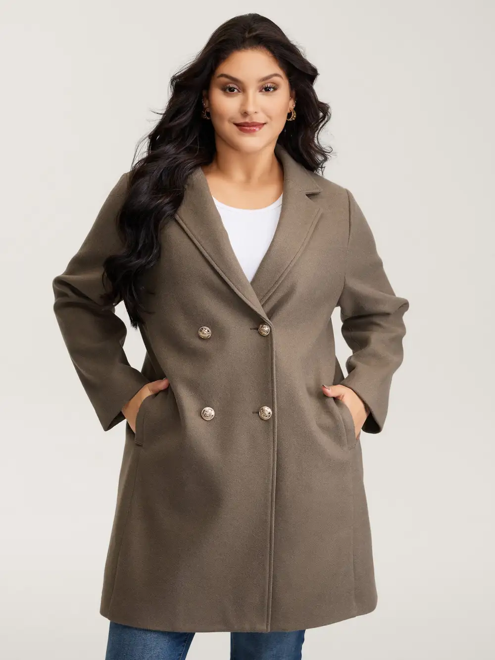 Double-Breasted Pockets Notched Lapels Coat