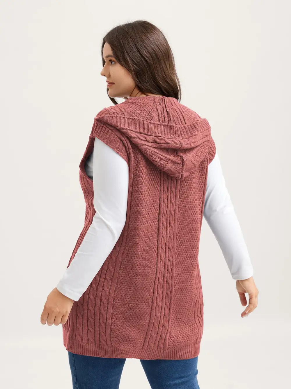 Twisted Hooded Sleeveless Knit Cardigan