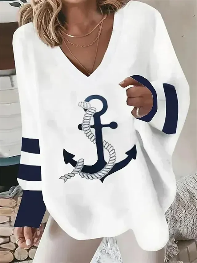 Women's Pullover Sweater Jumper Jumper Ribbed Knit Print Animal V Neck Stylish Casual Outdoor Daily Summer Fall White / Black Black S M L