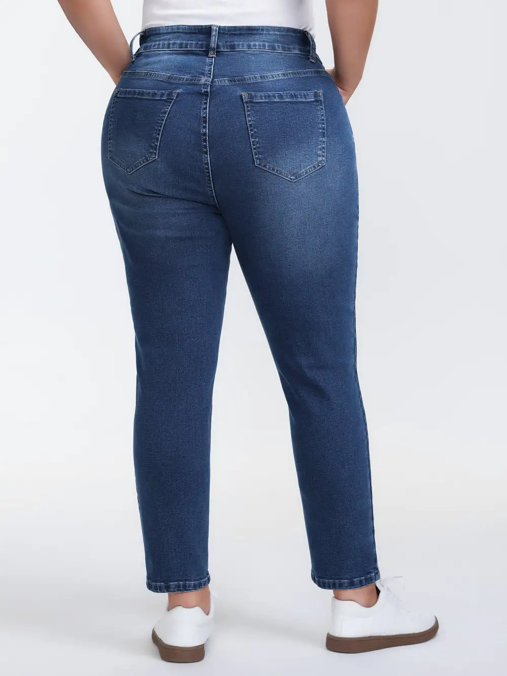 Stretchy Mid-Rise Straight-Leg Jeans