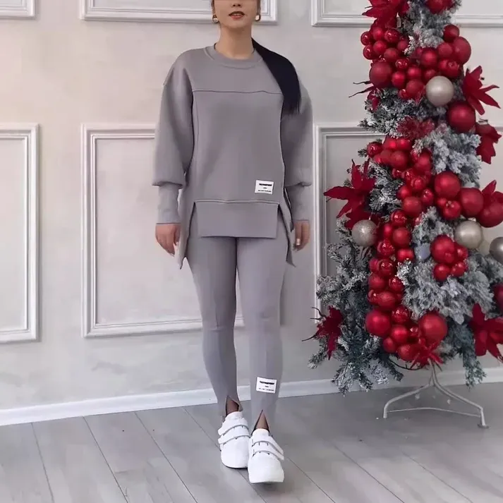 Women's split irregular hoodie two-piece set