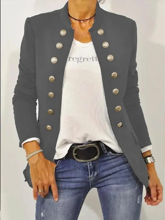 Black Long Sleeve Shift Buttoned Solid Jacket