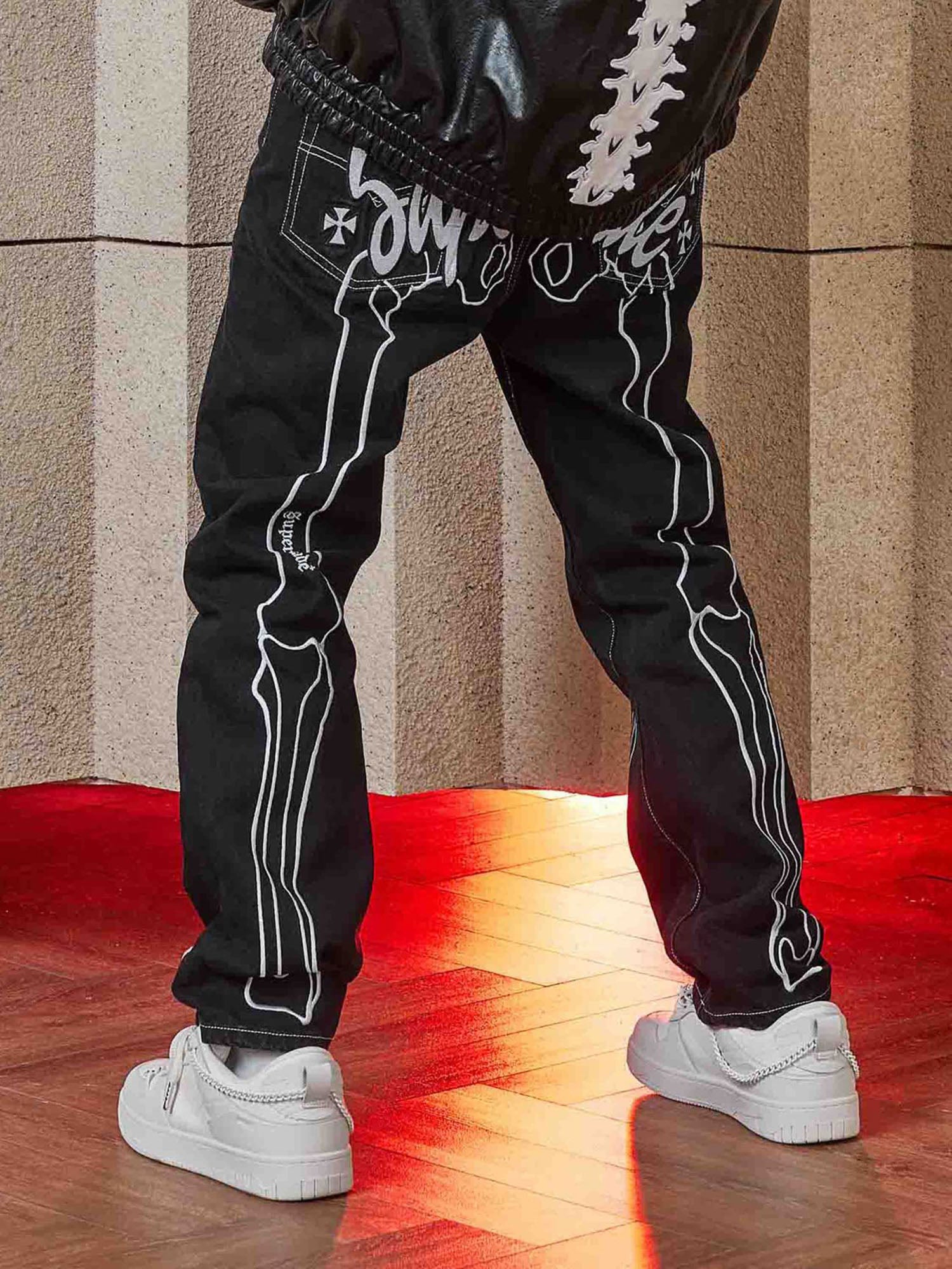 Hip Hop Bones Embroidered Jeans - 1859