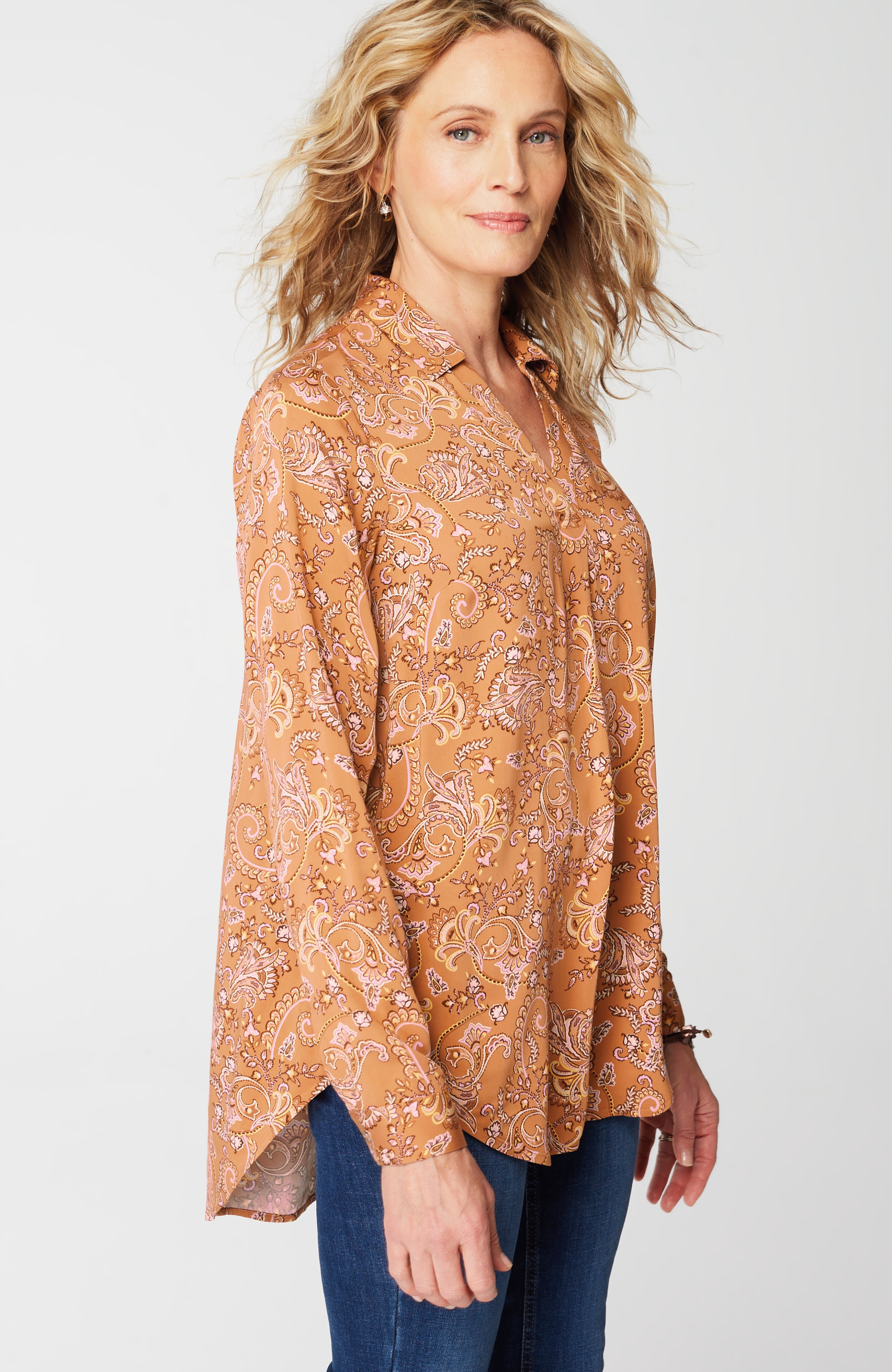 Paisley-Printed Satin Tunic