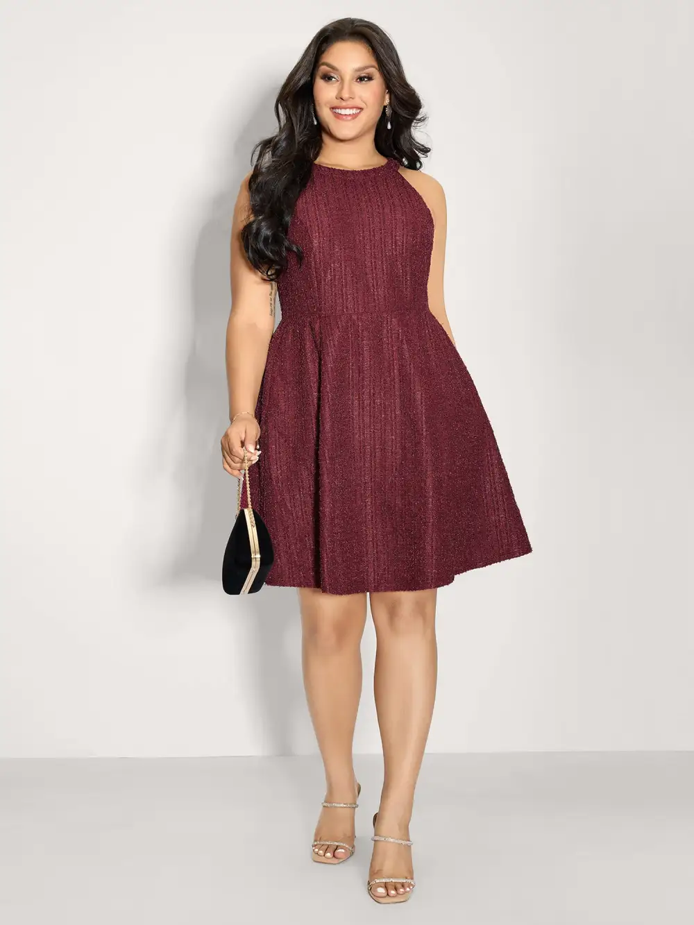 Tweed Textured Halter Neck Mini Dress