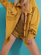 Women's Shirt Jacket Shacket Warm Comfortable Pocket Buttons Casual Plain Going out Weekend Single Breasted Regular Turndown Regular Fit Long Sleeve Outerwear Black Yellow Red Fall Winter