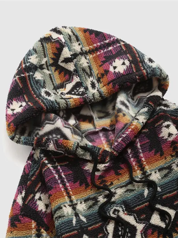 Men's Ethnic Style Versatile Brushed Hooded Sweatshirt Jacket