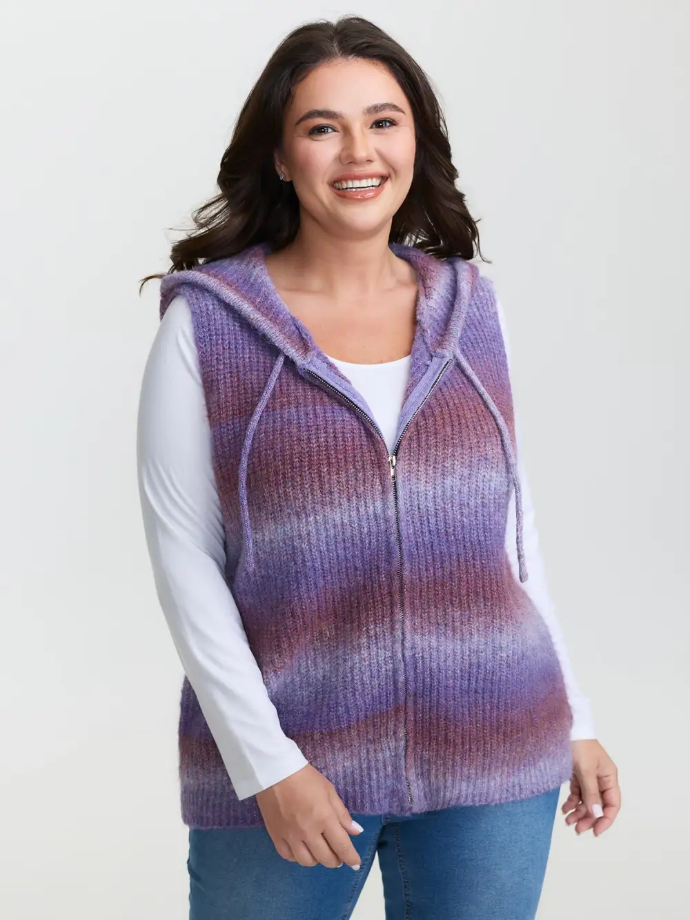 Stretchy Heather Hooded Zipper Knit Cardigan