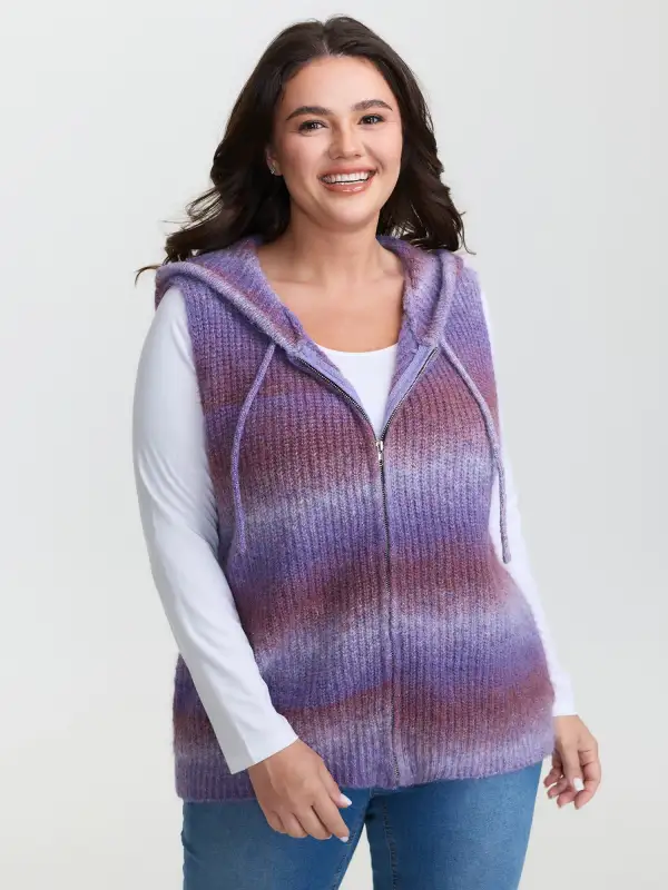 Stretchy Heather Hooded Zipper Knit Cardigan