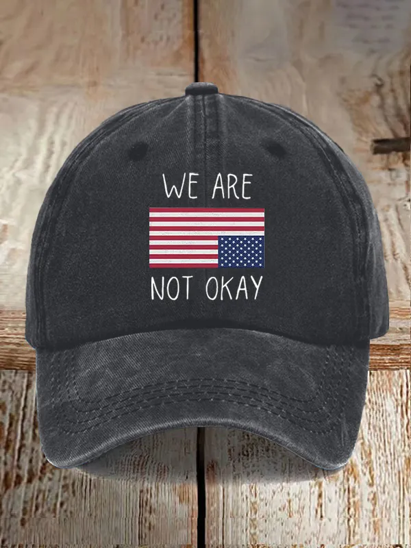 Retro We Are Not Ok Print Baseball Cap