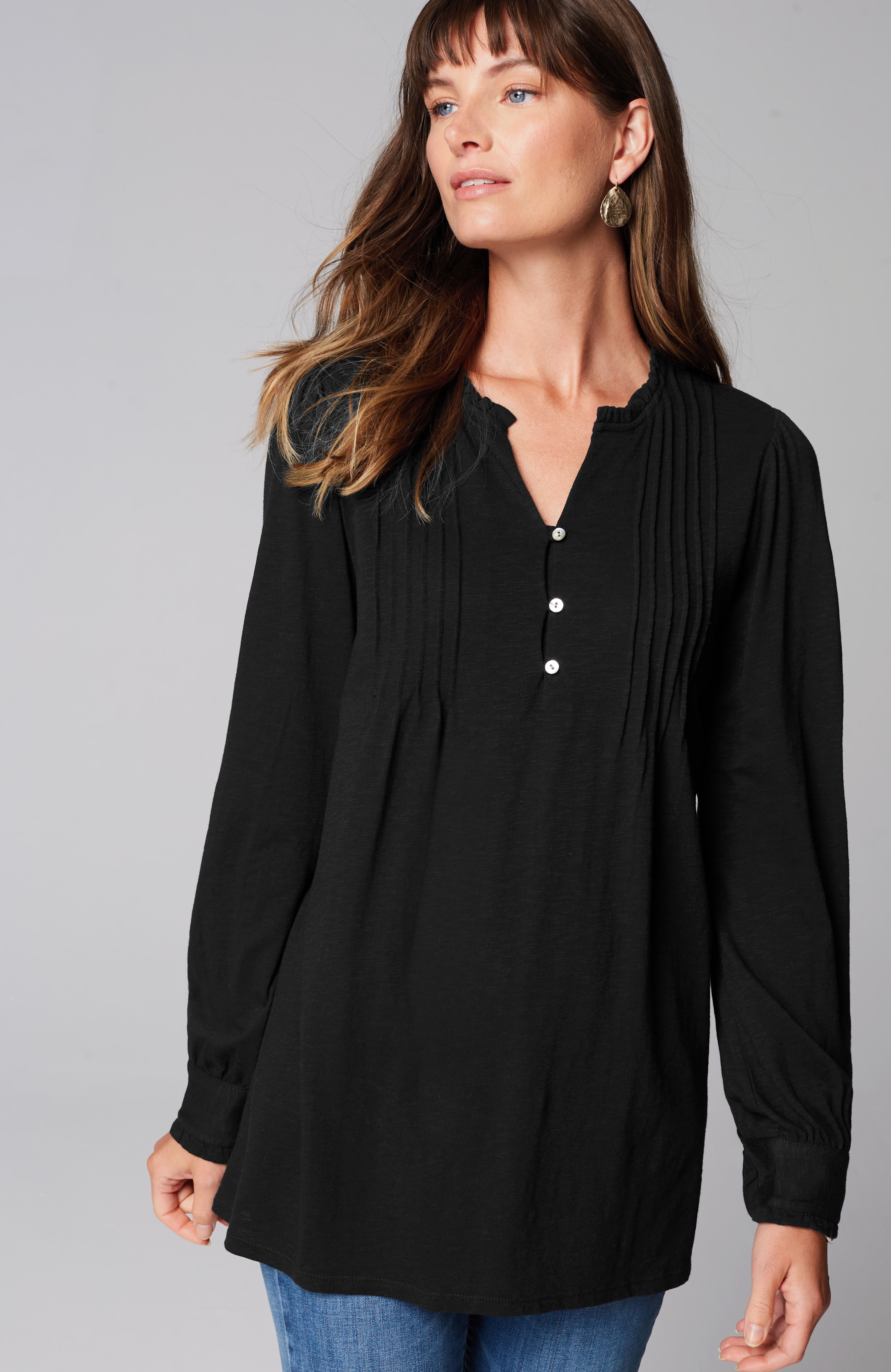 Ruffle-Trim Pintucked Tunic