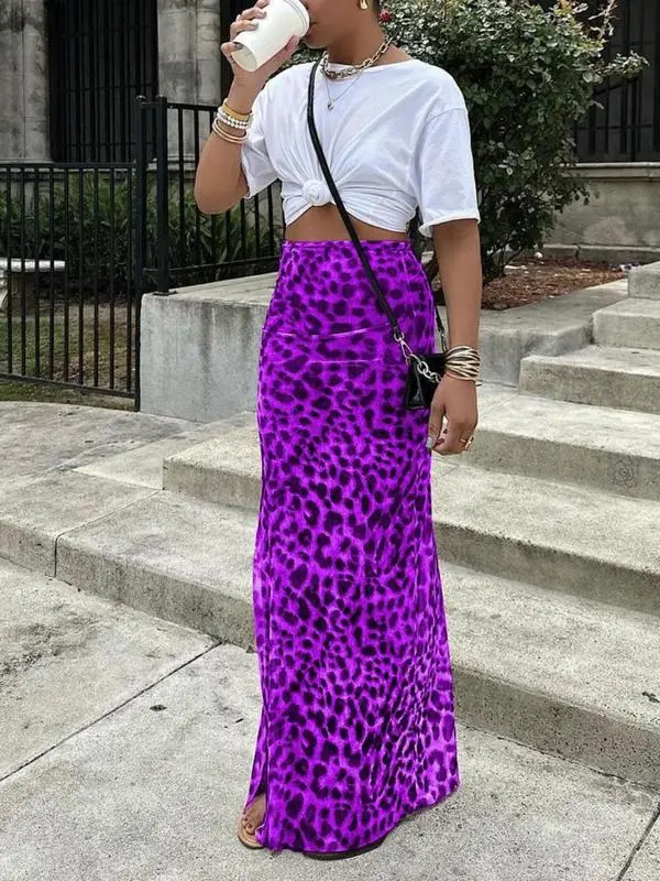 Women's Leopard Print High Waist Bodycon Skirt – Stylish Summer Casual Long Skirt