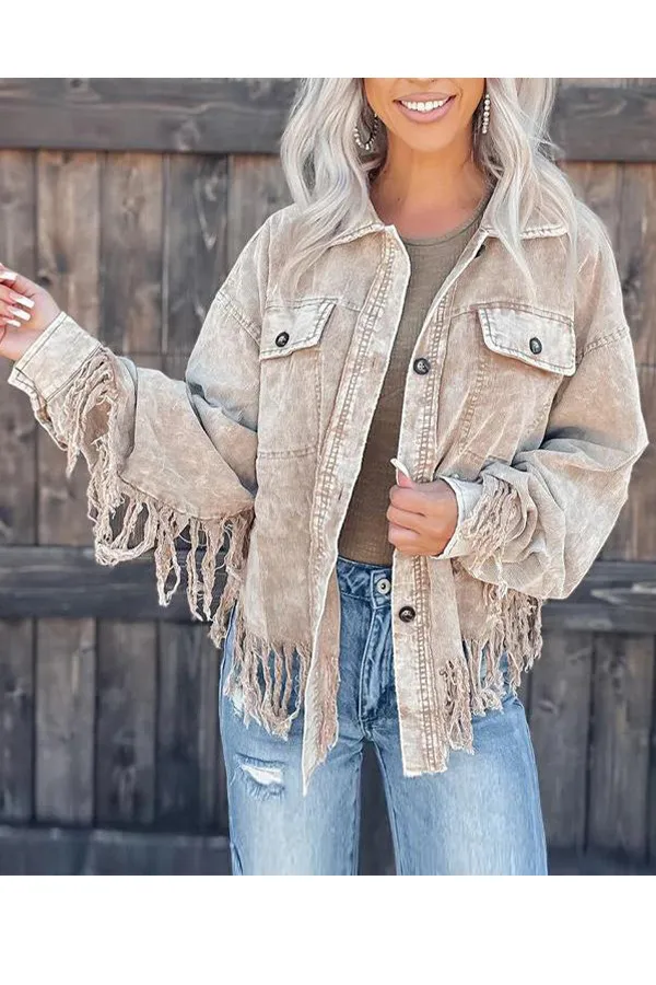 Casual Tassel Design Corduroy Jacket