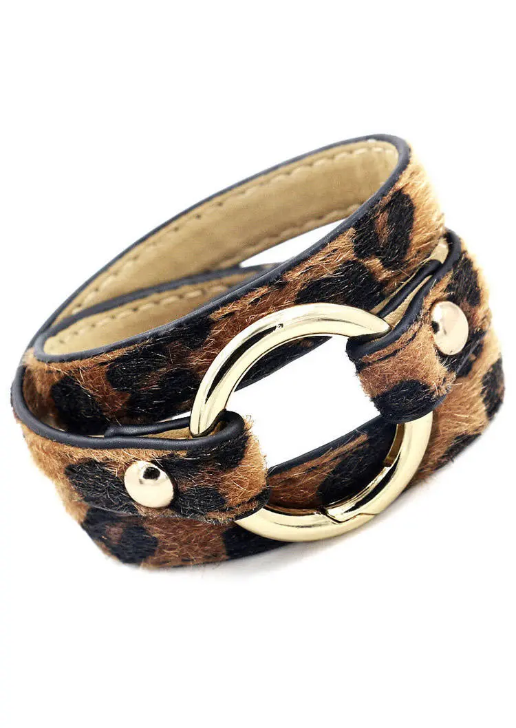 Leopard Printed Adjustable Wide Leather Bracelet