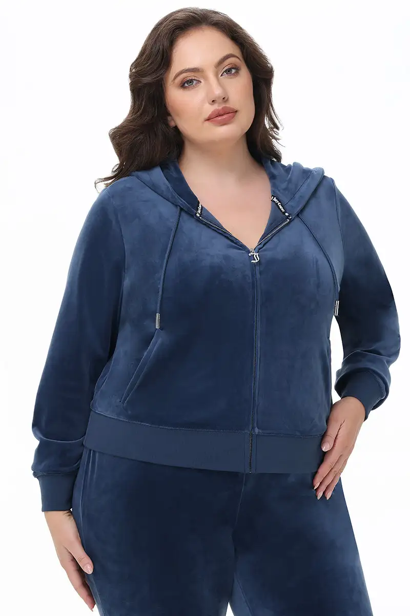 Plus-Size Ombre Big Bling Velour Hoodie