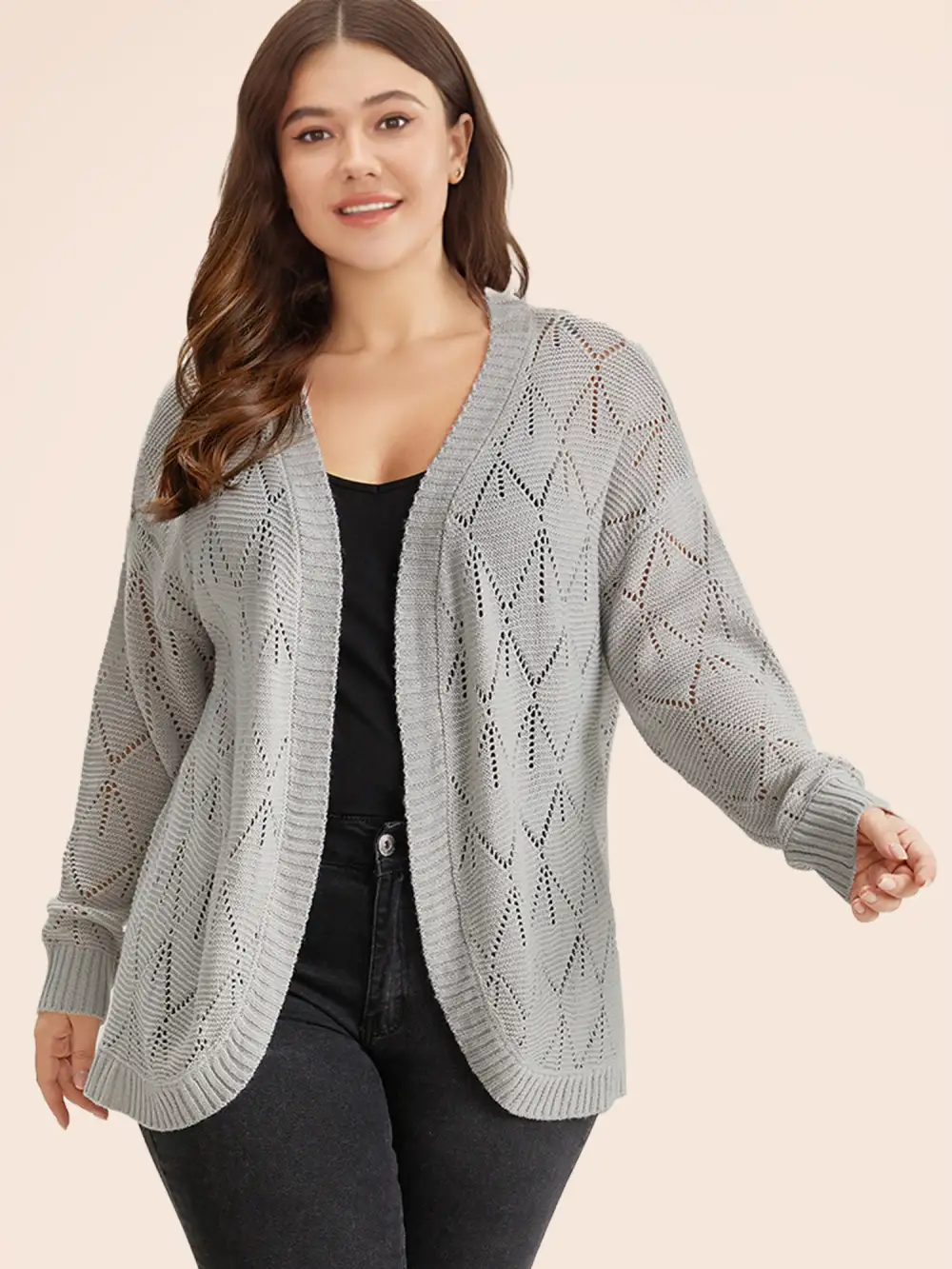 Geometric Hollow Out Open Front Cardigan