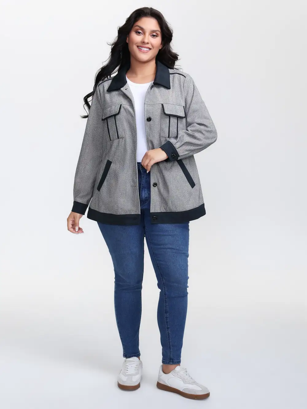 Mixed Material Lined Contrast Jacket