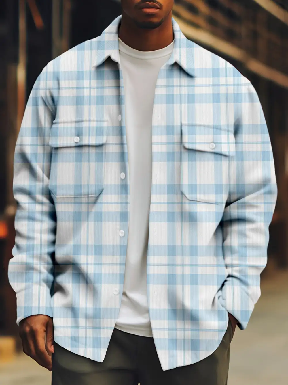 Men's Corduroy Geometric Retro Print Shirt Jacket