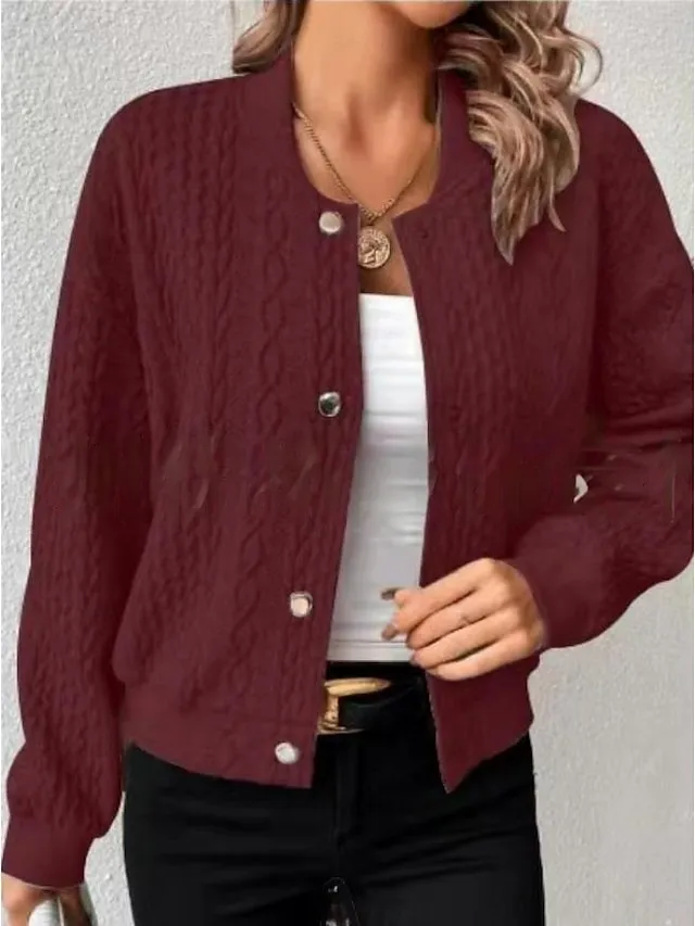Women's Casual Jacket Dailywear Stand Collar Button Solid Color Warm Fashion Loose Fit Outerwear Long Sleeve