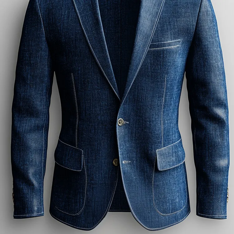 Men's Notched Lapel Long Sleeve Two Button Business Denim Blazer