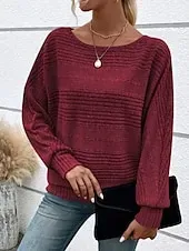 Women's Texture Blouse Blouse Plain Modern Casual Long Sleeve Crew Neck Regular Tops Daily Holiday Going out Black Wine Navy Blue Light Grey Gray Fall
