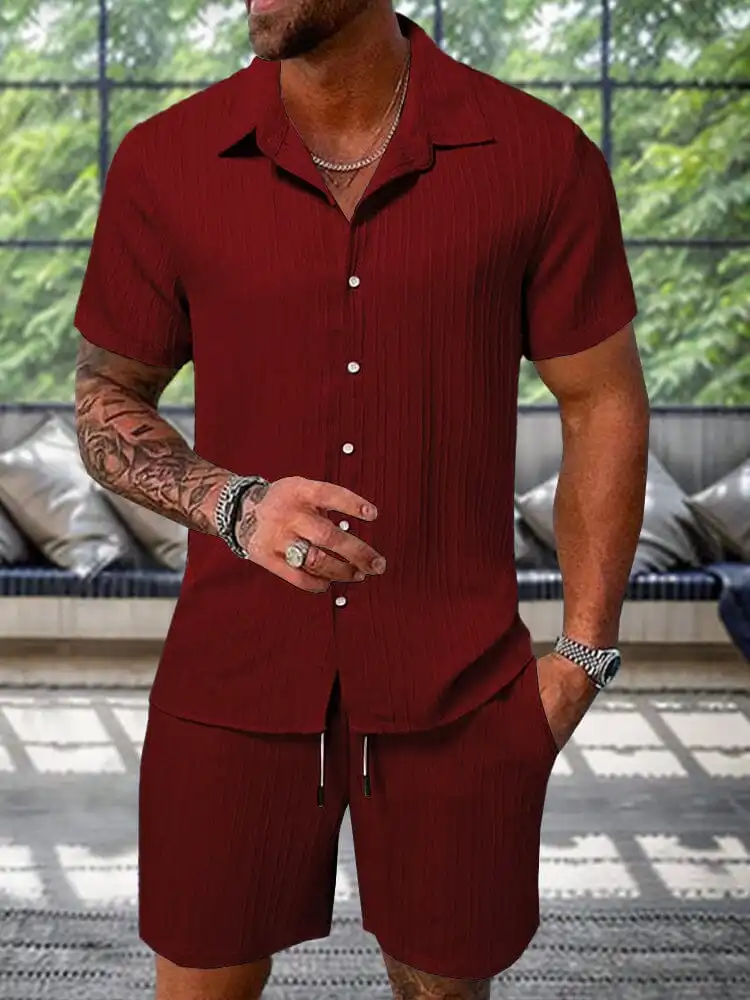 Comfortable and Breathable Leisure Textured Shirt Set