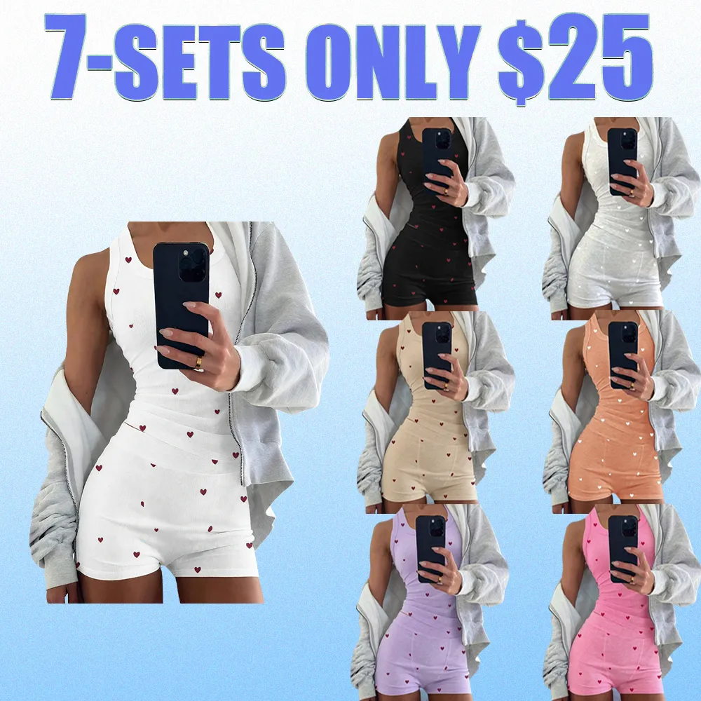 Women’s Heart Print Pajama Set – Sleeveless Tank & Stretch Waist Shorts