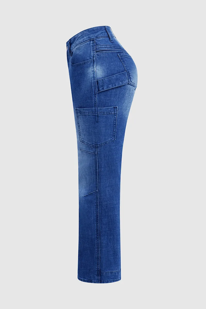 Multi Pocket Mid Rise Bootcut Jeans Without Belt