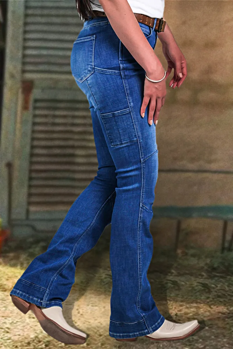 Multi Pocket Mid Rise Bootcut Jeans Without Belt