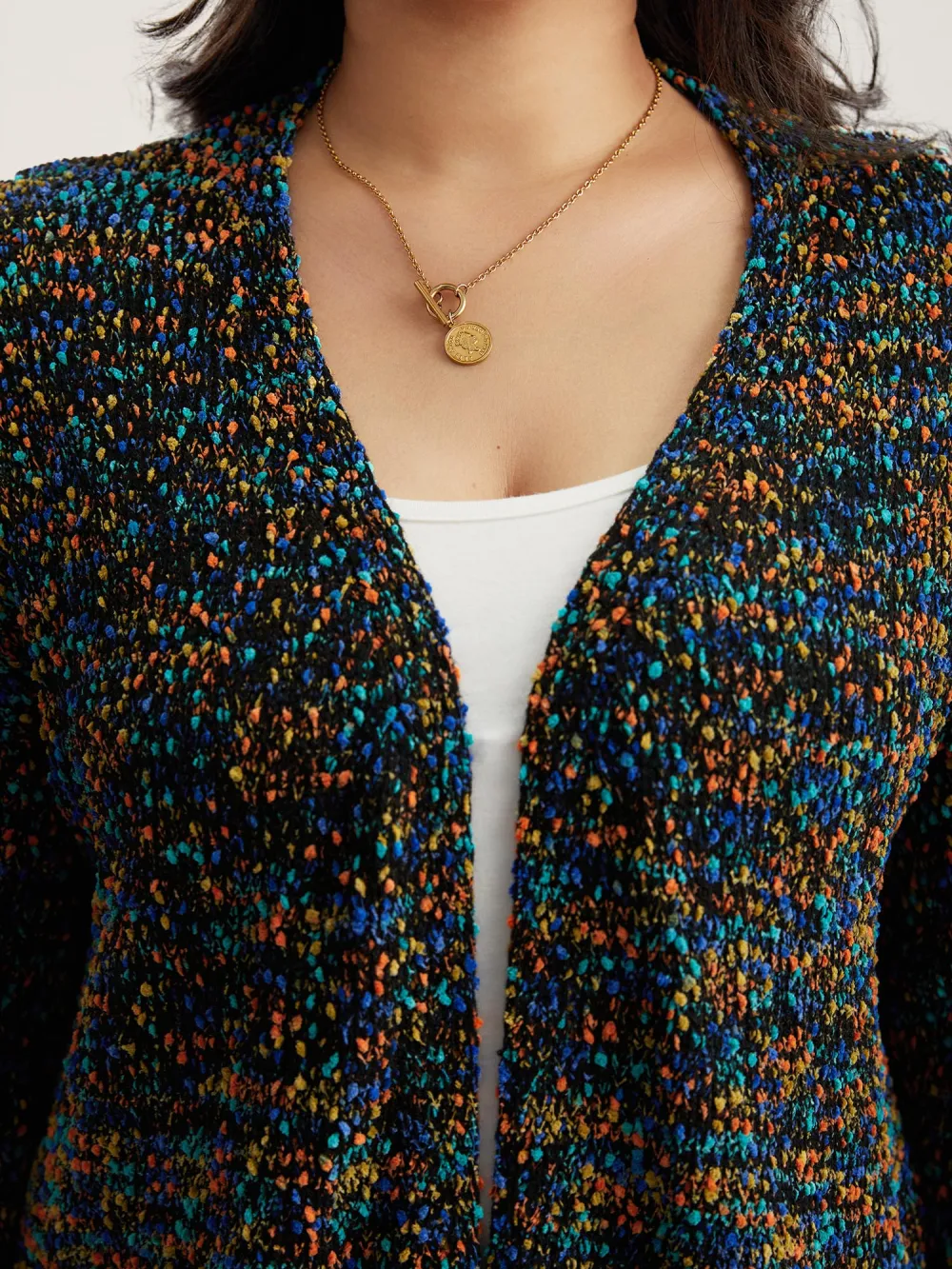Color Textured Open Front Cardigan