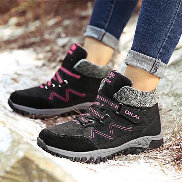 Large Size Women Hook Loop Outdoor Sneakers Ankle Warm Suede Boots