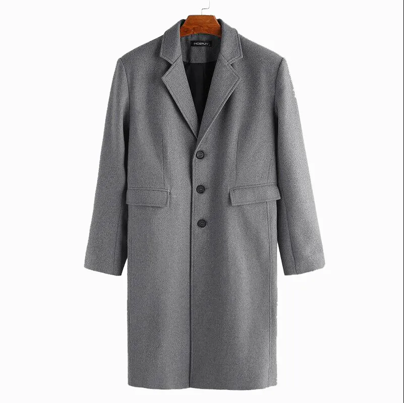 Men's Solid Color Woolen Long Coat