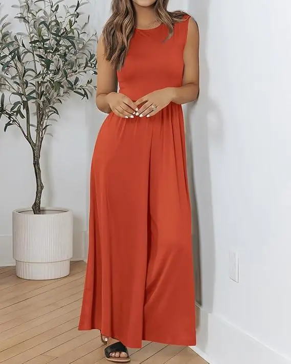 Women's Sleeveless Knit Jumpsuit – Wide Leg One-Piece Summer Outfit
