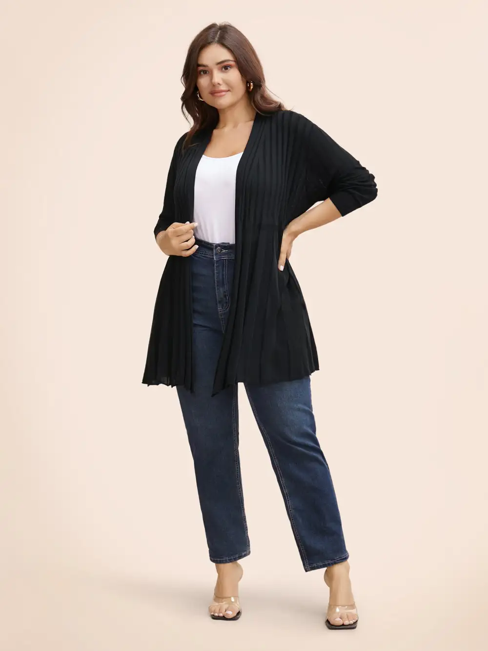 Plain Textured Kimono Collar Cardigan