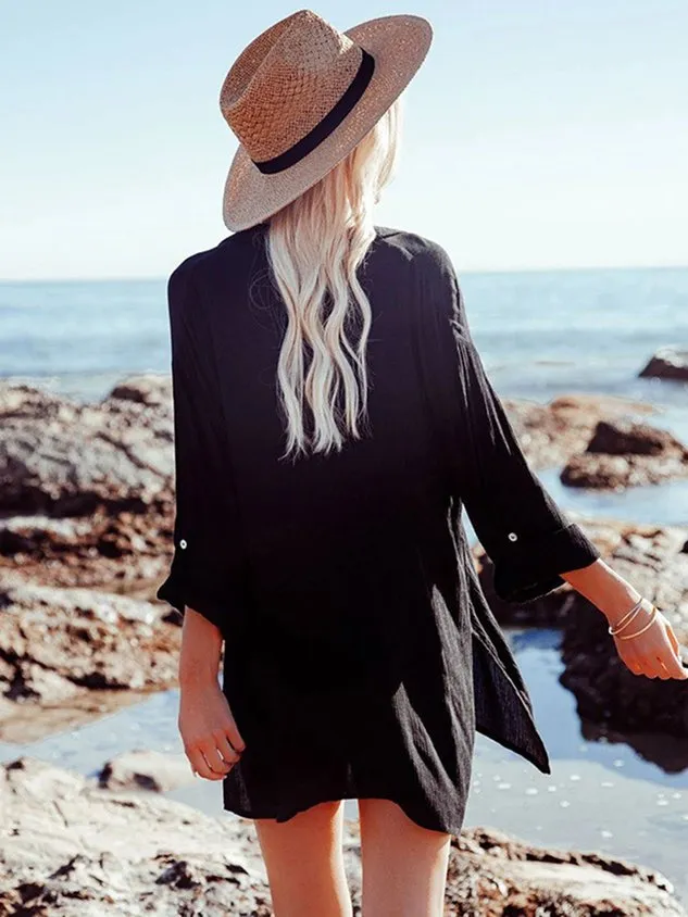 Vacation Plain Stand Collar Coverup