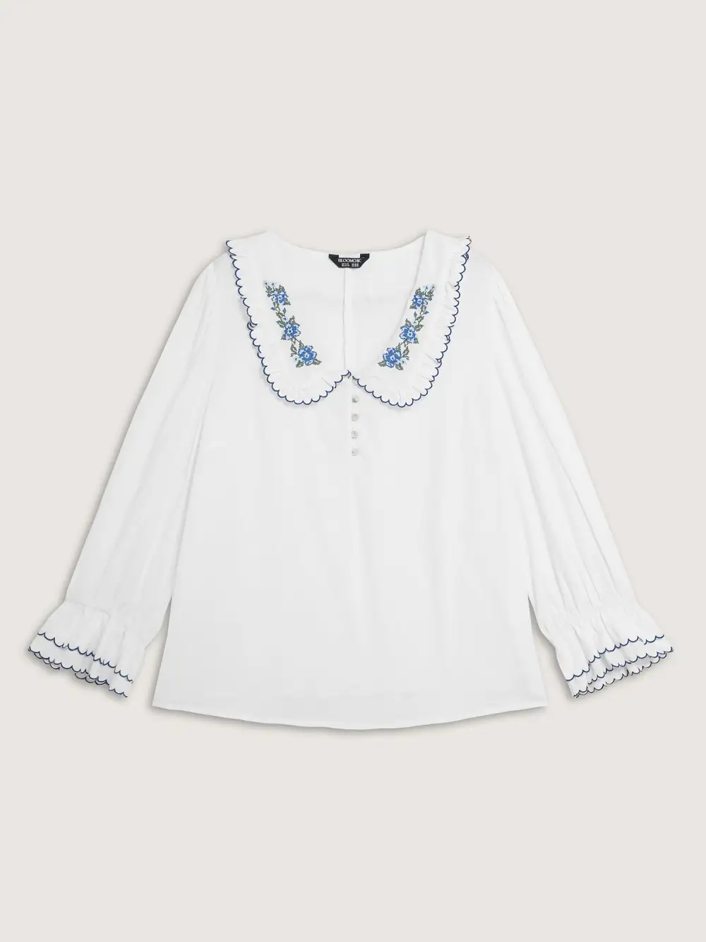 Pure Cotton Embroidered Doll Collar Blouse