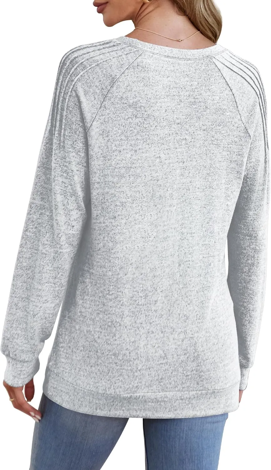 Sweatshirt for Women Crewneck Pleated Long Sleeve Shirts Tunic Tops Fashion 2024