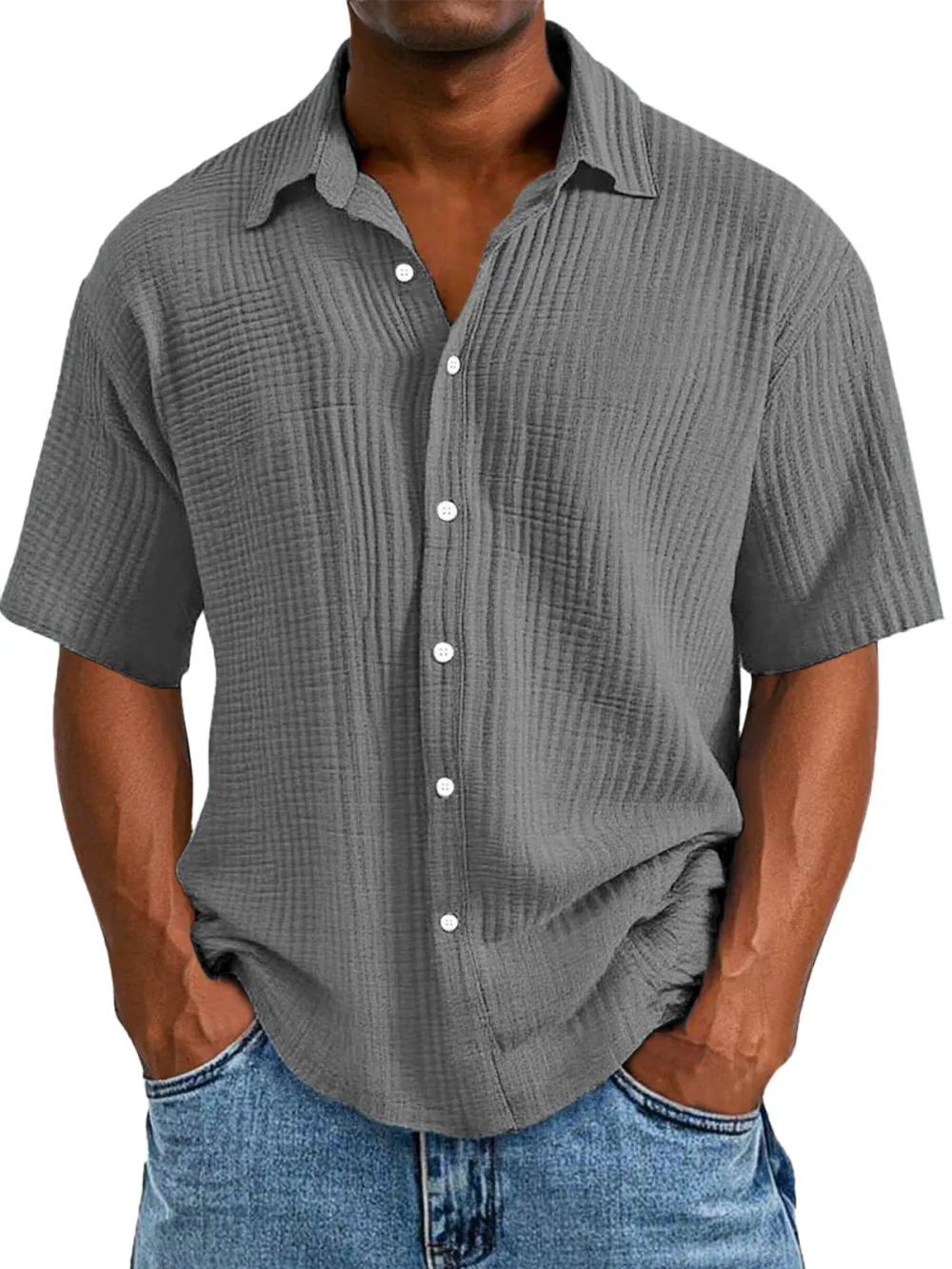 Clearance Sale🔥Men's Casual Loose And Comfortable Textured Short-sleeved Shirt